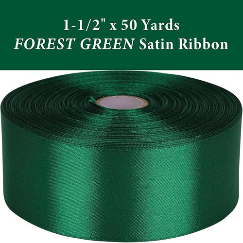 1-1/2 Inch Forest Green Satin Ribbon 50 Yards Solid Fabric Ribbons for Gift Wrapping, Crafts, Flower Bouquets, Wedding, Party, Holiday and Home Decor