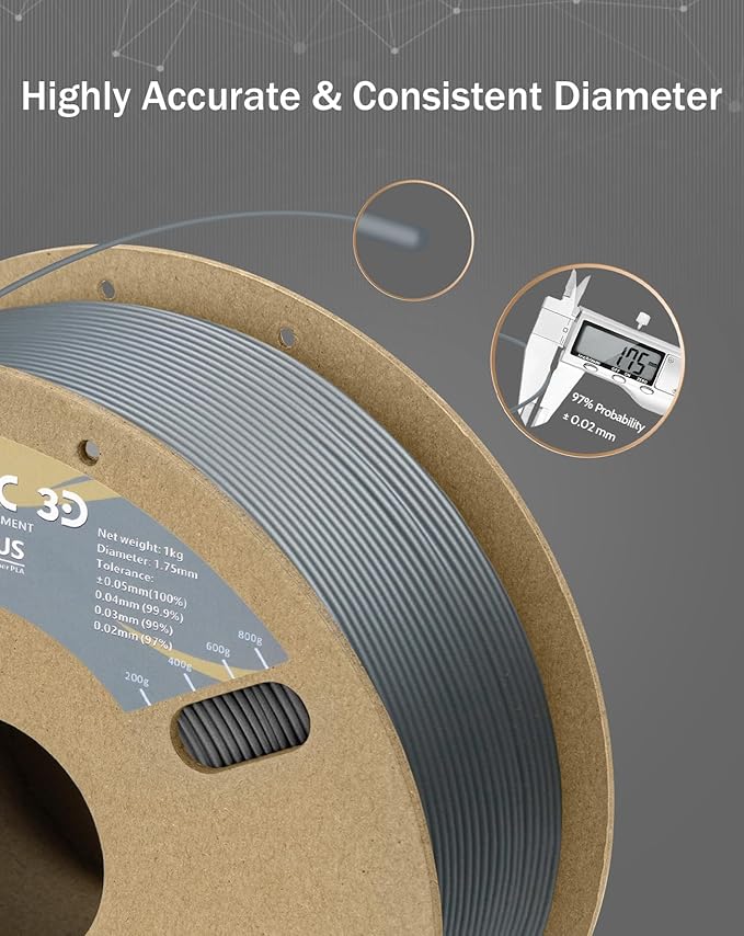 DURAMIC 3D PLA+ Filament 1.75mm 1Kg Silver, PLA Plus Filament 1Kg Spool(2.2lbs) Tougher and Stronger, Dimensional Accuracy Probability +/- 0.02mm