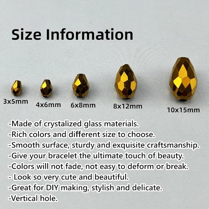 150pcs 4x6mm Teardrop Crystal Glass Beads for Jewelry Making, Faceted Vertical Hole Teardrop Glass Spacer Beads for Wind Chimes Bracelet Earring Necklace DIY Craft(Gold)
