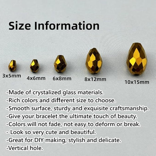 100pcs 8x12mm Teardrop Crystal Glass Beads for Jewelry Making, Faceted Vertical Hole Teardrop Glass Spacer Beads for Wind Chimes Bracelet Earring Necklace DIY Craft(Gold)