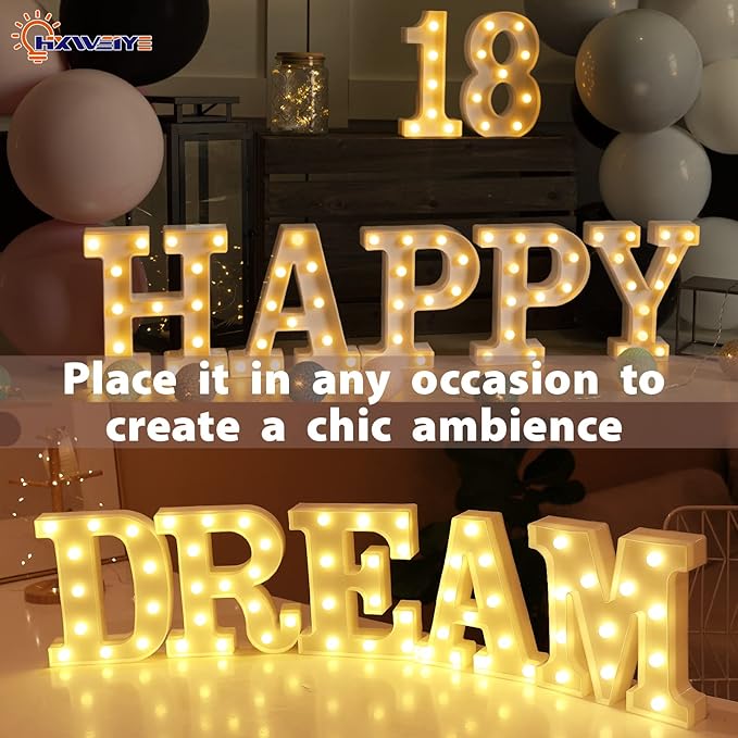 HXWEIYE Light Up Numbers-8, LED Marquee Number Lights Sign 26 Alphabet and 10 Number Big Lights Led Letters for Party Birthday Bar Battery Powered Christmas Decor Letter Lights (Warm White)