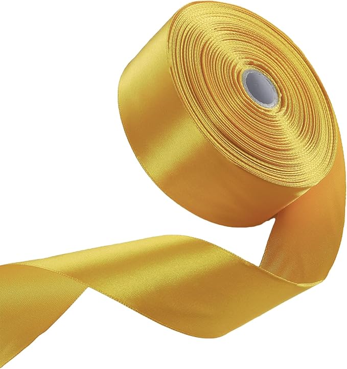 1-1/2" x 50 Yards Gold Satin Ribbon Single Faced Fabric Ribbons for Gift Wrapping, Crafting, Floral Arrangements, Flower Bouquet, Wedding, Home Decor