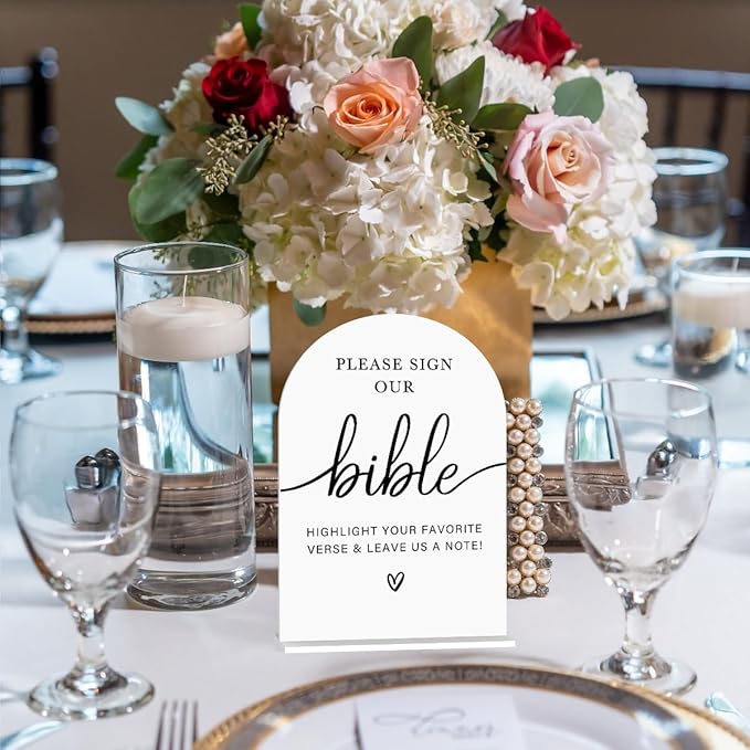 Acrylic Wedding Sign Wedding Signs for Ceremony Please Sign Our Bible Sign for Wedding Modern Calligraphy Arch Acrylic Table Top Sign for Wedding Reception and Event Party Table(white)