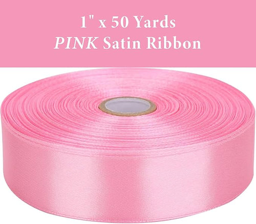 1" x 50 Yards Pink Satin Ribbon Single Faced Fabric Ribbons for Gift Wrapping, Crafting, Bows Making, Flower Bouquet, Wedding, Home Decor