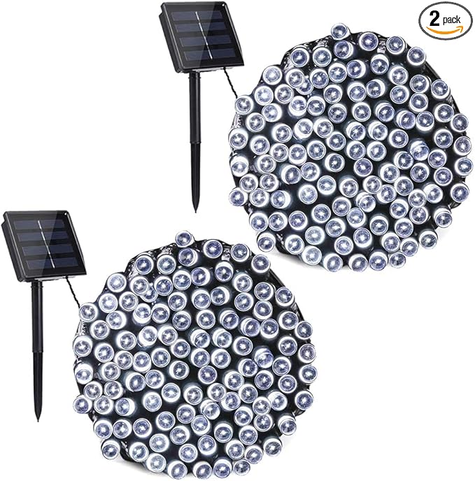 Toodour Solar Christmas Lights Outdoor, 2 Packs Total 144ft 400 LED Solar String Lights with 8 Mode, Outdoor Christmas String Light for Garden, Patio, Fence, Balcony, Xmas Tree Decor - White