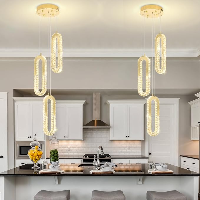 Modern Pendant Light for Kitchen Island Crystal Ring Chandelier Gold LED Pendant Lighting Fixture for Dining Room Kitchen Living Room Foyer Hallway Bedroom