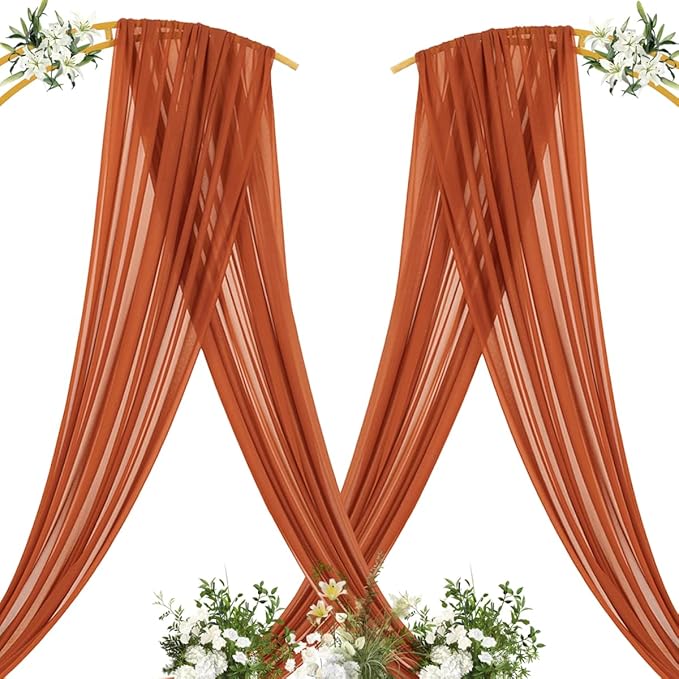 MLMC Terracotta Wedding Arch Draping Fabric 2 Panels 29" x 20 FT Extra Long Gauze Drapes Sheer Backdrop Curtains 6.6 Yards Outdoor Drapery Panels for Fall Wedding Ceremony Party Ceiling Decoration