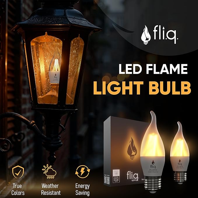 Fliq | LED Flame Light Bulb | 2 Pack | 2W | 4 Modes | Flickering Flame Bulb | 2023 Release | (Mini Clear E12)