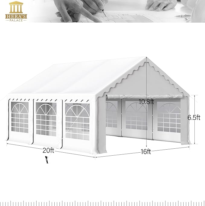 HERA'S PALACE 16'x 20' Outdoor Tents for Parties Large Canopy Tent with 8 Removable Sidewalls Heavy Duty Party Tent for Graduation Wedding and Birthday