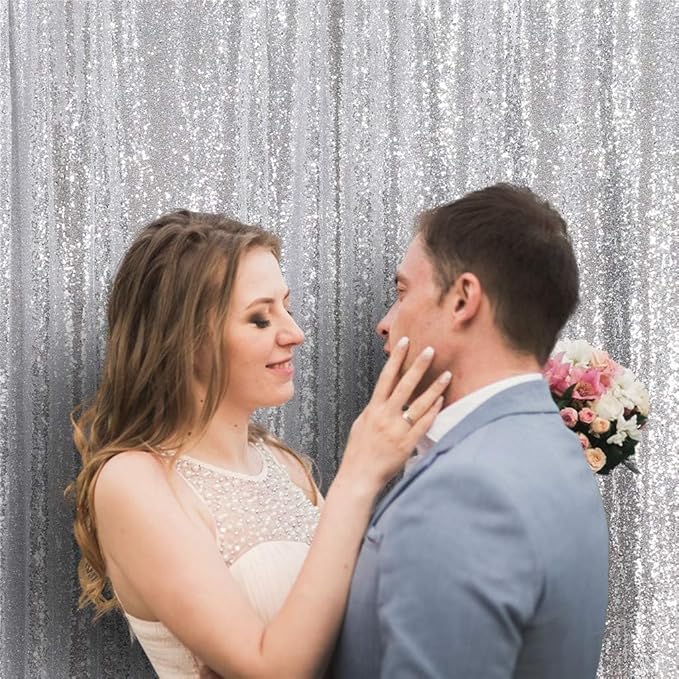 Eternal Beauty Silver Sequin Backdrop, 20x10 Ft Glitter Background Curtains for Shimmer Photography Party Wedding Birthday Back Drop Decor