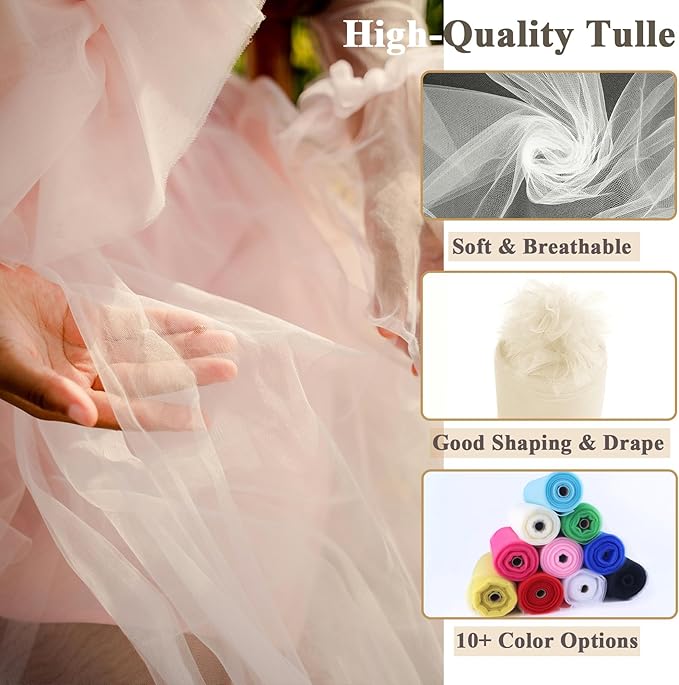 Ivory Tulle Fabric Rolls 54 Inch x 10 Yards Large Mesh Tull Bolt for Wedding, Garden Netting, Tutu Skirt, Party Decoration and Craft Supplies