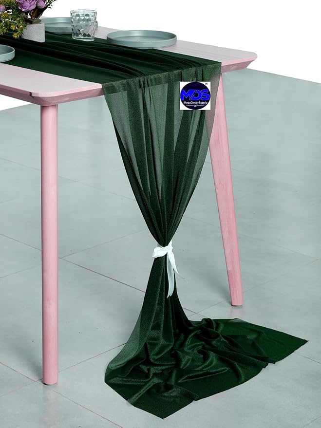 MDS Halloween Chiffon Table Runner - 25 Pack, 29 x 170 Inches, 14ft Each - Sheer Spooky Table Runners for Haunted House Parties, Trick-or-Treat Tables, Witchy Décor, Wedding & Events - Hunter Green