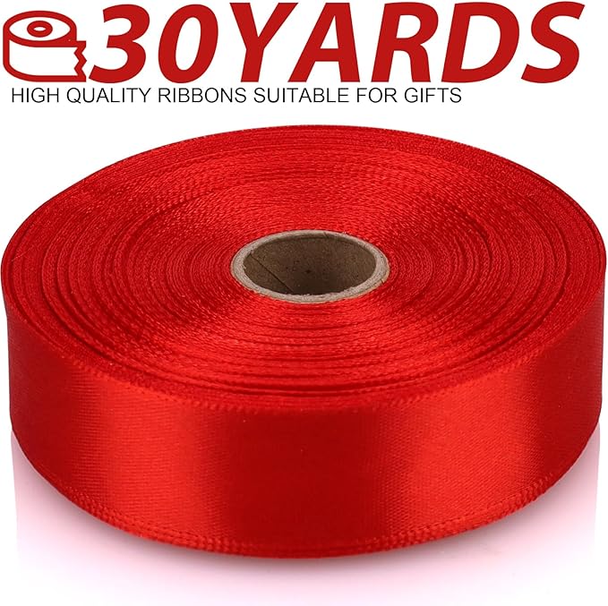 Red Satin Ribbon 7/8 Inch 30 Yards - Single Face Polyester for Handmade Roses, Gift Wrapping, Timeless Flower, Bouquets, Wedding and Party Decoration
