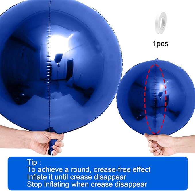 12Pcs Navy Blue Round Foil Balloons, 22" 15" 10" 4D Helium Ball Balloon, Metallic Blue Foil Balloon for Birthday Graduation Wedding Anniversary New Year Eve Disco Prom Party Decorations