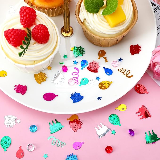 MARFOREVER Happy Birthday Glitter Confetti, Birthday Party Metallic Foil Table Confetti Multicolor Cake Balloon Sprinkles Table Centerpiece for Baby Shower Party Decorations
