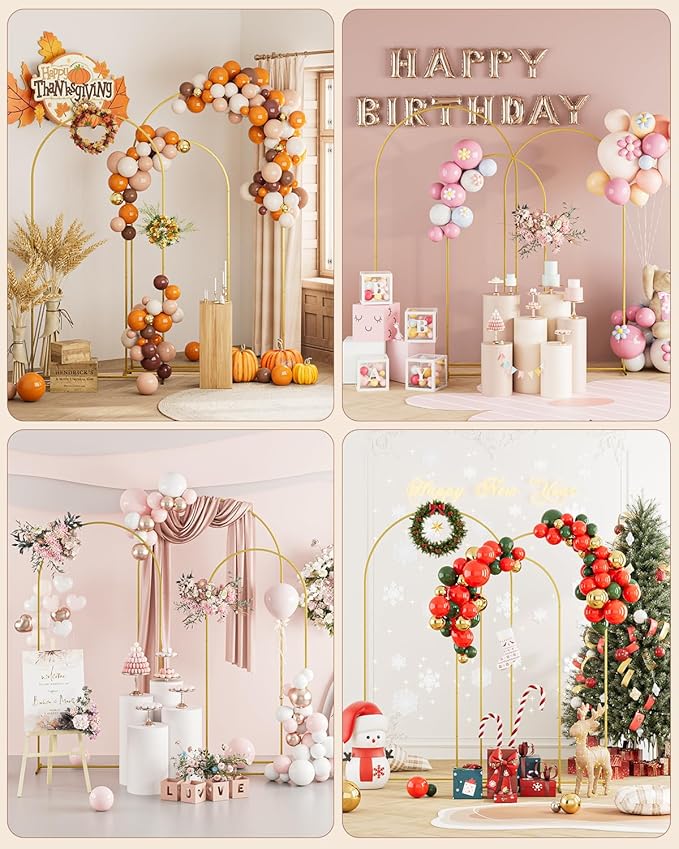Wedding Arch Set of 3, Gold Metal Arch Backdrop Stand, Balloon Arch Stand Wedding Frame for Ceremony Decoration (Gold, 7.2FT, 6.6FT, 6FT Arch Backdrop)