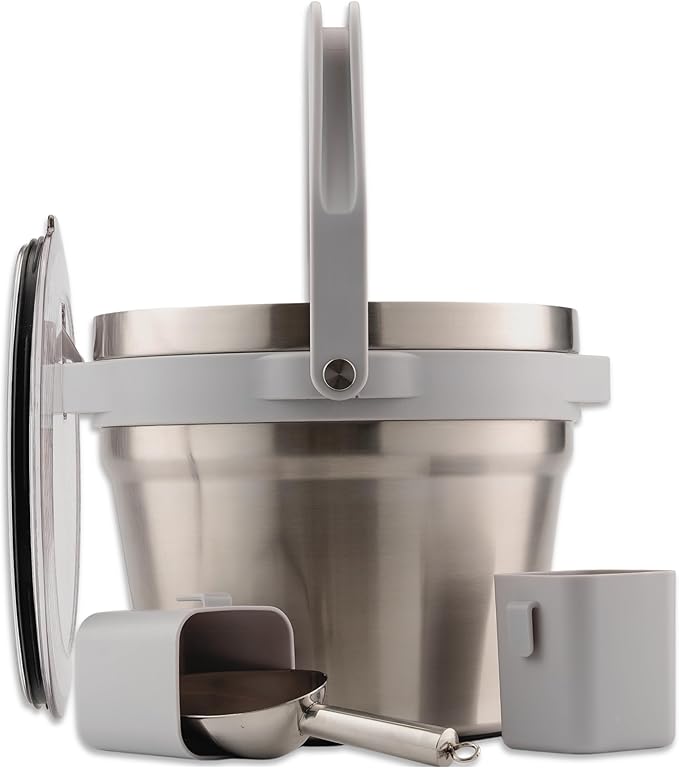 Large Insulated Ice Bucket with Lid – Stainless Steel Ice Bucket and Scoop – Ice Buckets for Parties, Bars – Ice Bucket with Lid and Scoop – Outdoor Ice Bucket, Champagne (Natural Stainless)