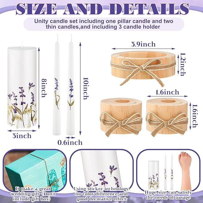 Irenare Unity Candles with Holder for Wedding Ceremony Wedding Decortions Accessories Glass Candle Holder Pillar Candle for Formal Events Church(Flower)