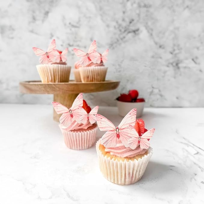 Ephlyn 72Pcs Edible Butterflies for Cake Decorating Pink Butterfly Cake Decorations Pink Butterflies Cupcake Toppers for Wedding Birthday Anniversary Flower Themed Party Supplies
