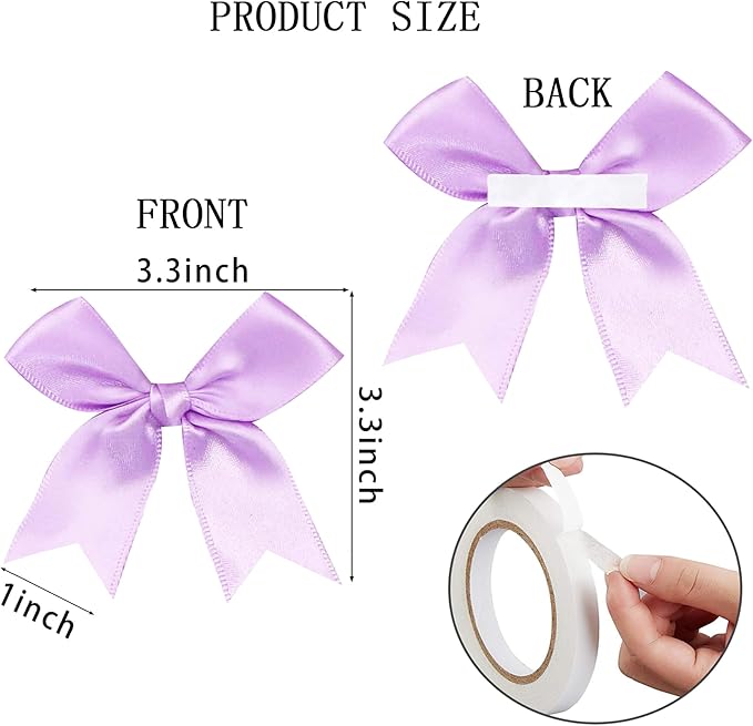 50 Pieces Gift Wrap Bows Premium Satin Ribbon Bows 3.3 Inch Craft Bows for Gift Wrapping DIY Treat Bags Holiday Gifts Bag Party Decorations, Wedding Decor Christmas Birthday Presents (Light Purple)