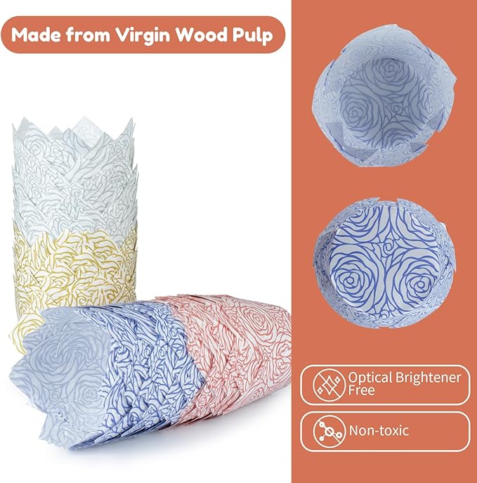 160pcs Tulip Paper Cupcake & Muffin Liners Oil Resistant - Standard Size 4 Colors Rose Pattern Baking Cups Cupcake Wrappers, Model BK010