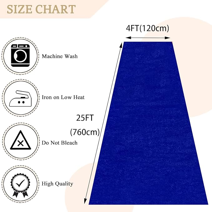 MODFUNS Royal Blue Aisle Runner Wedding Runner Aisle 4x25ft Velvet Fabric Carpet Runner for Party Aisle Rug with Carpet Tape Wedding Carpet Runway for Ceremony Banquet Celebration
