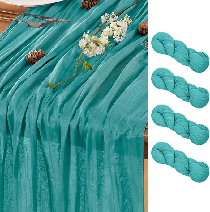 Teal Table Runner Cheesecloth Table Runner 4 Pack 10FT Farmhouse Table Runners 120 Inches Fall Table Decor Dining Room Centerpiece Wedding Boho Baby Shower Birthday