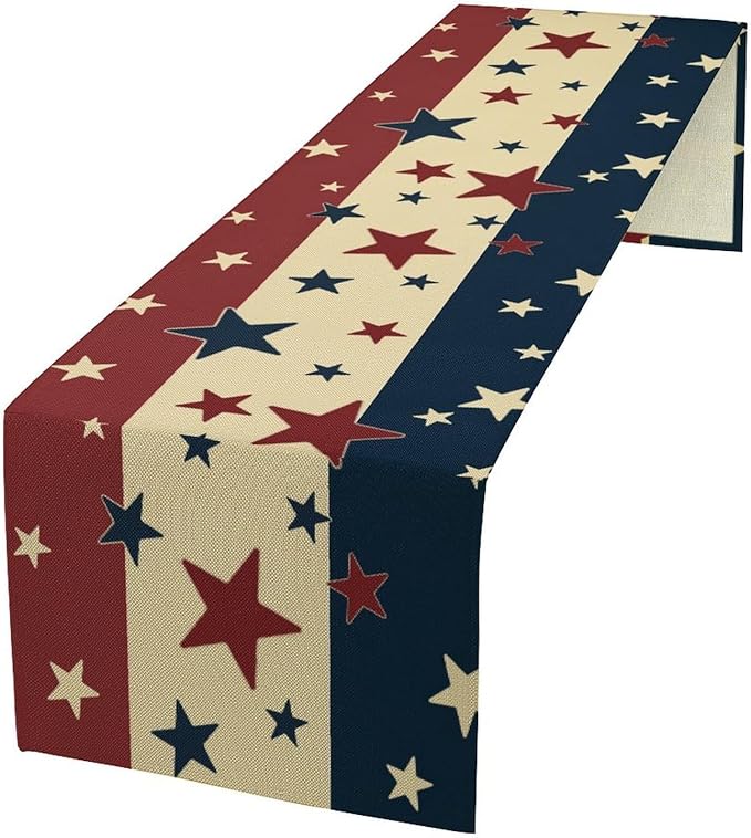 Memorial Day Table Runner, 4th of July American Patriotic Independence Day Stars Stripes Print Table Runne for Summer Holiday USA Home Decoration Party,13x120inch