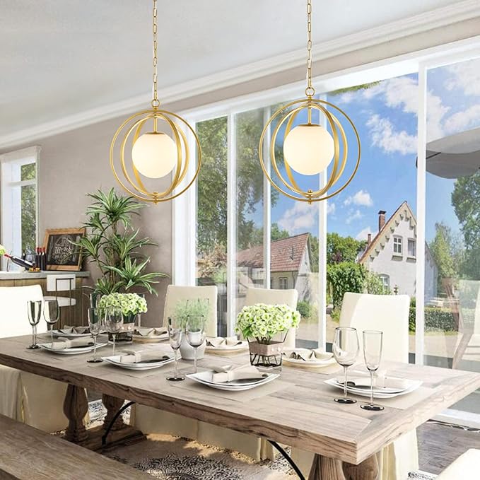 Gold Orb Chandelier 1 Light Globe Pendant Light Fixtures with White Globe Glass Lampshade Hanging Ceiling Light for Dining & Living Room, Bedroom, Foyer and Kitchen Island