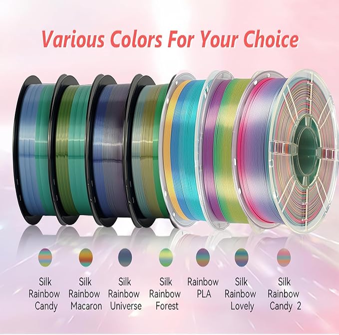 Kingroon Rainbow PLA 3D Printer Filament, 1.75mm, 16kg Bundle, Color Changing, ±0.03mm Accuracy, 16 Spools
