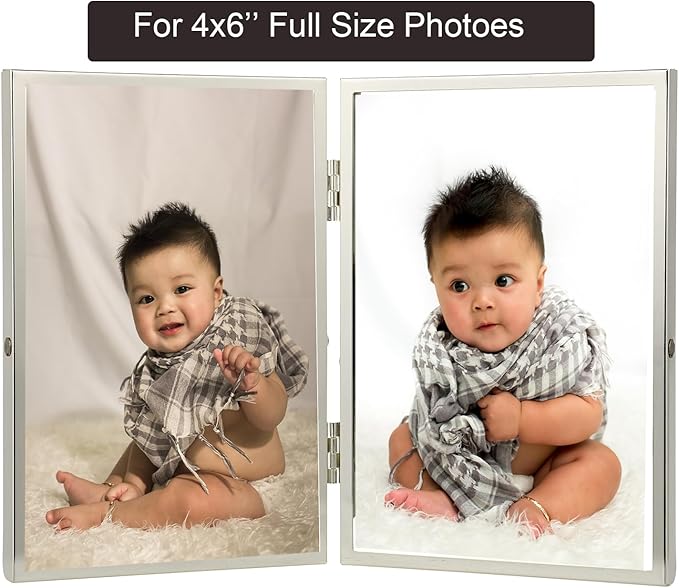 Silver 4x6''Double Floating Frame For Photo Sizes 2x3'',3.5x5'', For Desk/Shelf Display,Gift Choice Photo Frame for Wedding, Christmas,Home or Office Decor