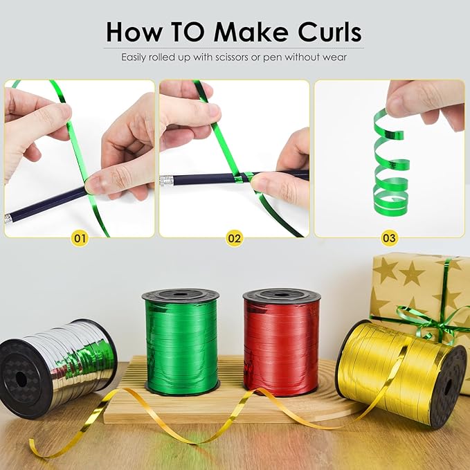 Gold Ribbon, 500 Yard Shiny Metallic Iridescent Crimped Ribbon for Gift Wrapping, Balloons, Florist Flowers (1 Roll)