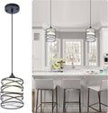 Modern Mini Pendant Light Fixture Kitchen Island Pendant Lighting 6.30''Matte Black Spiral Cage and Handblown Frosted Haze Glass Shade Hanging Lamp Adjustable Cord for Dining Room 1 Pack