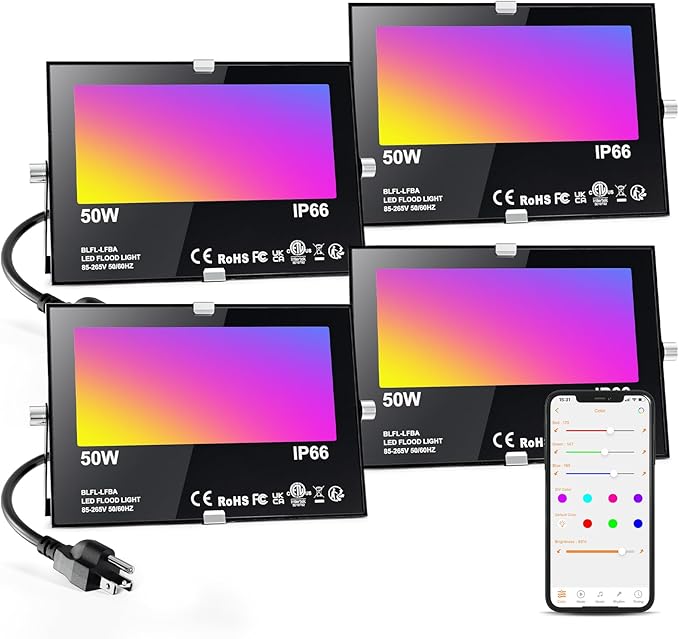 ChangM LED Flood Light Outdoor 500W Equivalent,Bluetooth RGB Flood Lights with APP Control, DIY Scenes,IP66 Waterprooof,Timing,Warm White 2700K Color Uplight