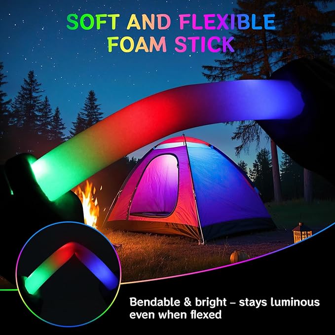 AOWDIAO 45 Pcs 16″ Foam LED Glow Sticks, 3 Light Up Modes, Party Favors for Wedding, Festival & More