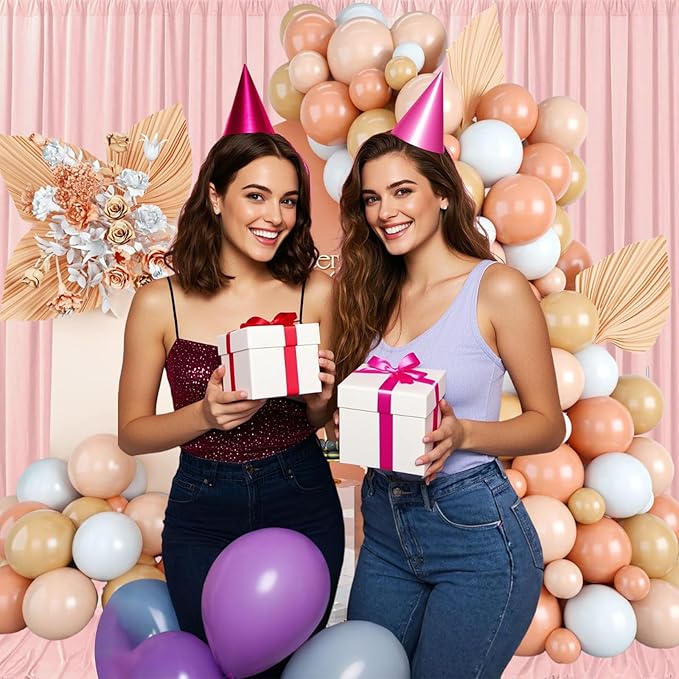 10ft x 10ft Ligt Pink Backdrop Curtains for Parties, Fabric Satin Background Curtain with Rod Pockets for Weddings, Birthday, Baby Shower, Photography, Graduation Party Backdrop Drapes, 2 Panels