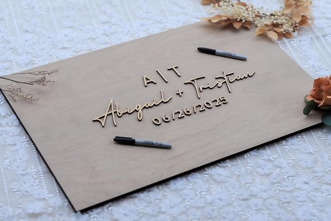 Personalized Last Name Guest Book, Unique Guest Book Sign, Custom Alternative Guest Book, Wooden Guest Book, Wedding Ceremony Guestbook Sign (Design 9)