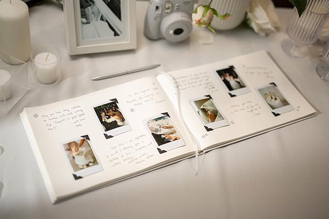 Personalized Guest Book - 11.5" x 8.5" Custom Bride & Groom Names with Bookmark and Hard Cover 140 GSM Blank Pages, for Weddings Guest Book, Engagements, Birthdays, Special Events, Charcoal