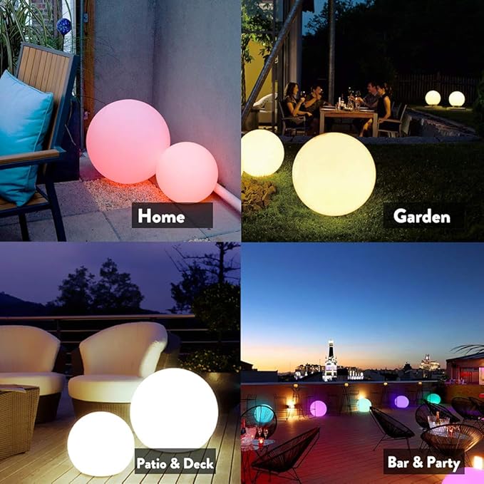 Mr.Go 16-inch Indoor/Outdoor Waterproof Rechargeable LED Glowing Ball Light Orb Globe Lamp w/Remote, 16 RGB Colors 4 Light Effects, Ideal Home Garden Pool Patio Party Ambient Decorative Lighting