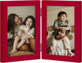 decorUhome Double 4x6 Picture Frame Vertical, Engineered Wood Bifold Photo Frame with Plexiglass for Tabletop Display, 4x6, Red