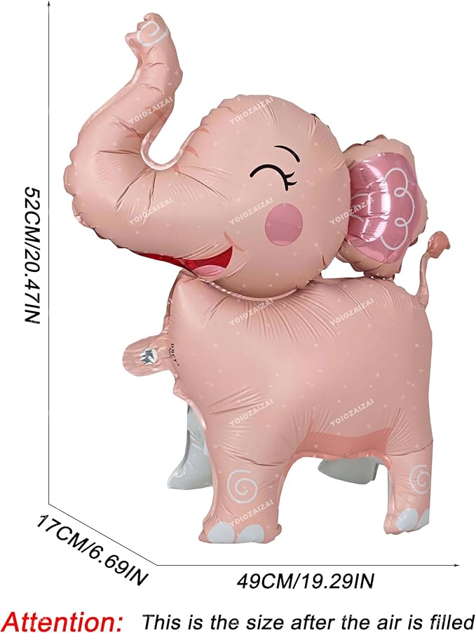 2PCS Matte self-standing elephant animal balloon 3D Jungle Large Elephant Foil Balloons For Kids safari themed birthday party gender indication baby shower Decor supplies Pink