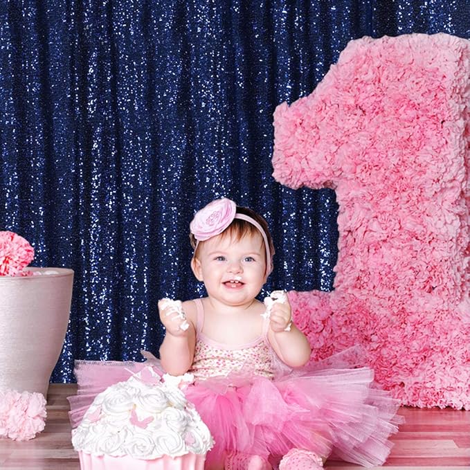 SquarePie Sequin Backdrop 6FT x 8FT Navy Blue Curtain Background for Wedding Party
