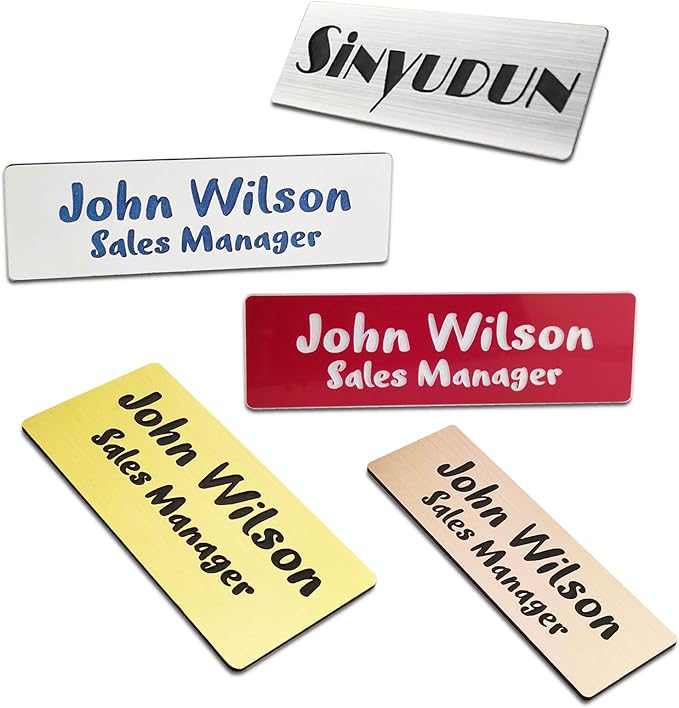 Custom Engraved Name Tag Badges for Business, Personalized Identification with Pin, Magnetic, Adhesive, or Blank Backing, 1"x3", White/Red Text