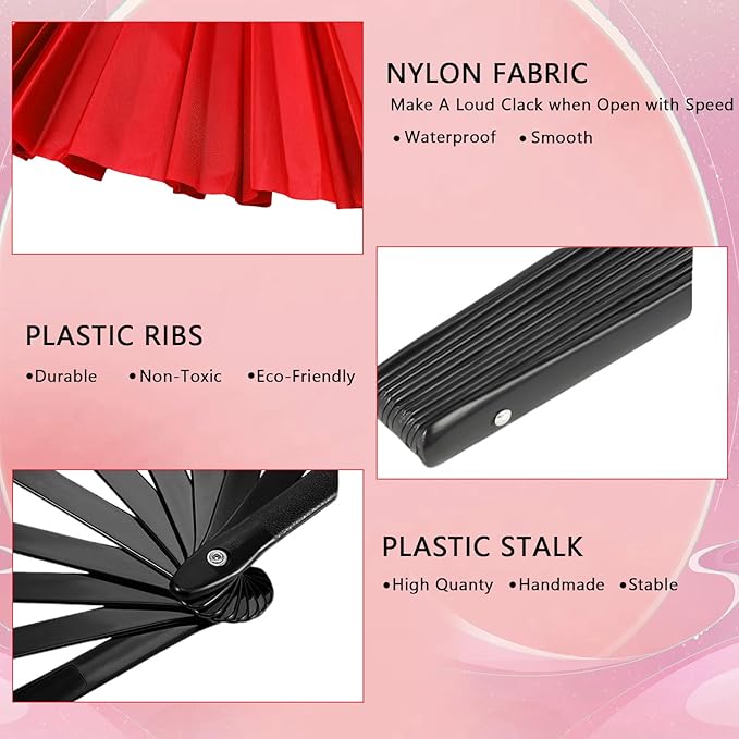 13inch Large Rave Fan Popping Clacking Fans for Line Dancing,Hand Fans for Women Foldable,Boots on The Ground Fan,Portable for Outdoor,Wedding,Party,Decoration (6pcs red)