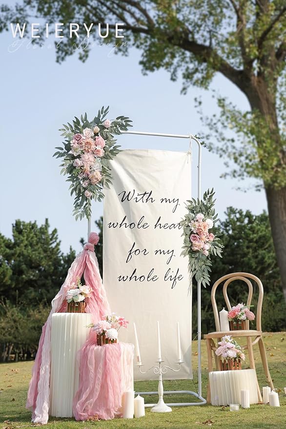 Artificial Wedding Arch Flowers Kit(Pack of 2) for Wedding Arch, Bridal Shower, Ceremony and Reception Backdrop Decoration (Romantic Pink)