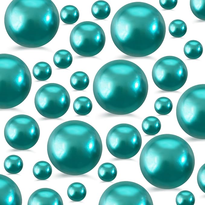 260Pcs Turquoise Glossy Beads for Centerpiece Decor, Artifical Pearls Vase Filler, Makeup Brush Beads, No Hole Round Pearl Beads for Wedding Birthday Christmas Party Home Decor(18mm 14mm 6mm)