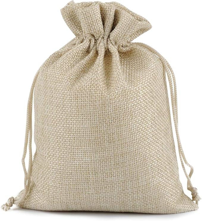 Lucky Monet 25/50/100PCS Burlap Gift Bags Wedding Hessian Jute Bags Linen Jewelry Pouches with Drawstring for Birthday, Party, Wedding Favors, Present, Art and DIY Craft (25Pcs, Cream, 3” x 4”)