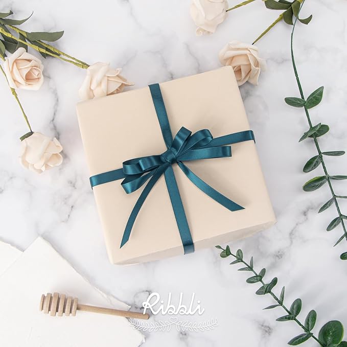 Ribbli Double Faced Teal Satin Ribbon,3/8” x Continuous 25 Yards,Use for Bows Bouquet,Gift Wrapping,Floral Arrangement