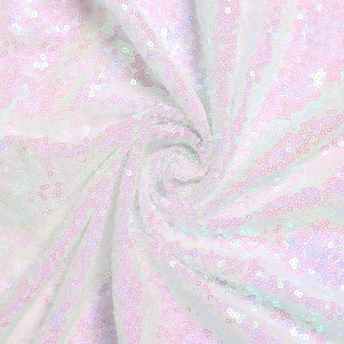 Eternal Beauty White Iridescence Sequin Backdrop Curtains, Shimmer Back Drop 4Panels-2FTx8FT for Christmas, Party, Birthday, Photography, Wedding, Baby Shower Event Decoration