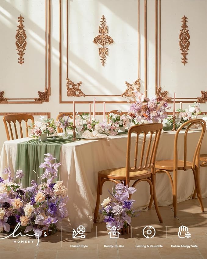 Ling's Moment 17.5" Tall Standing Artificial Flowers Arrangements 4 pcs Wedding Aisle Runner Chair Decorations French Lavender Plum Centerpieces Ceremony Reception Rose Floral Party Outdoor